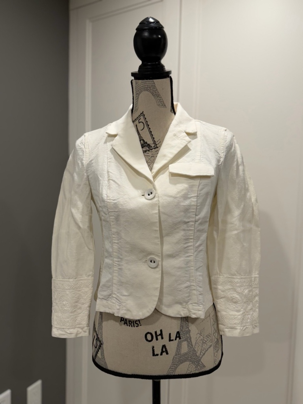 Y2K GAP White Linen Blend Cropped Tailored Blazer